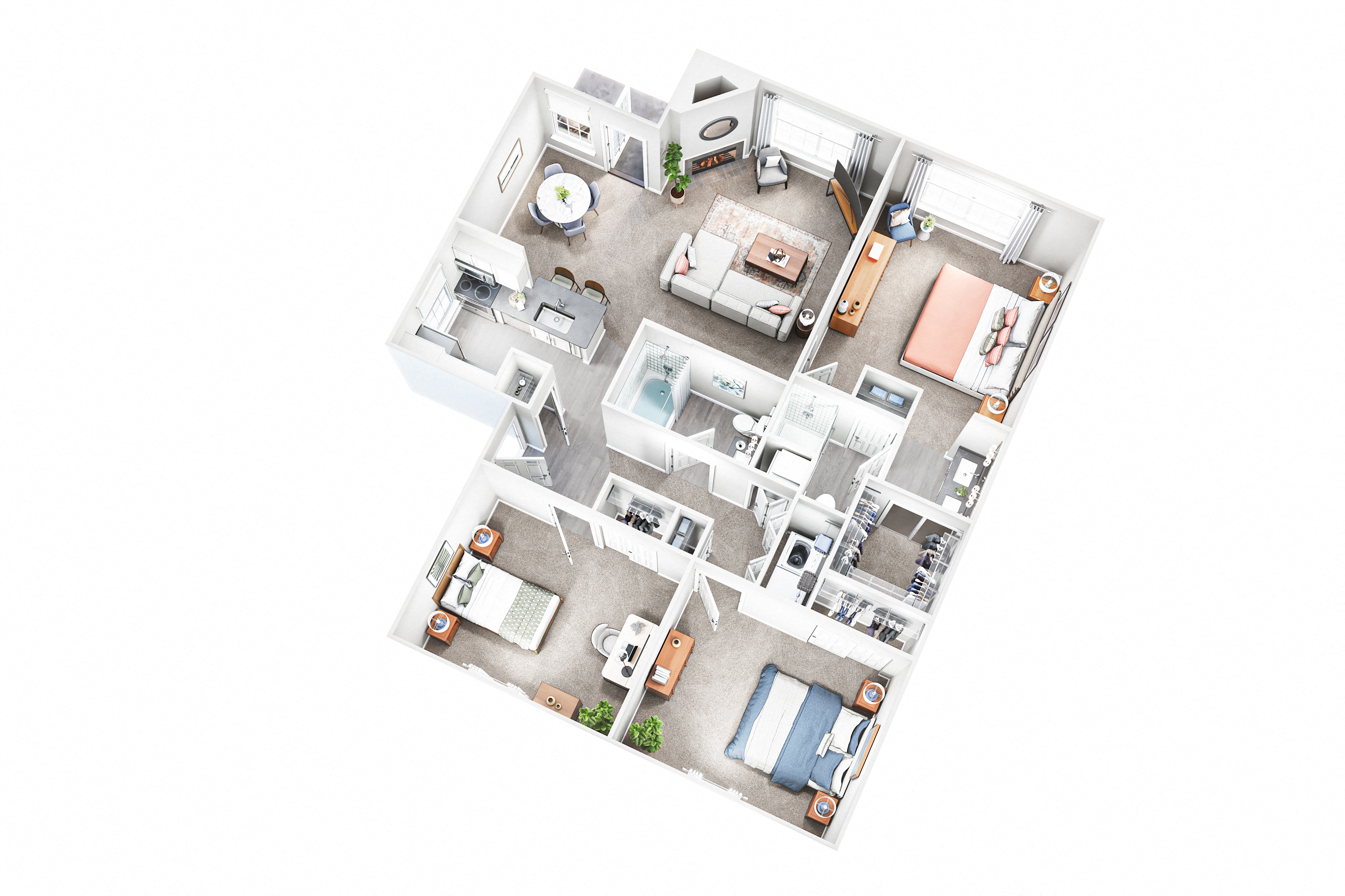 Floor plan for 3 beds, 2 baths, 1157 sqft